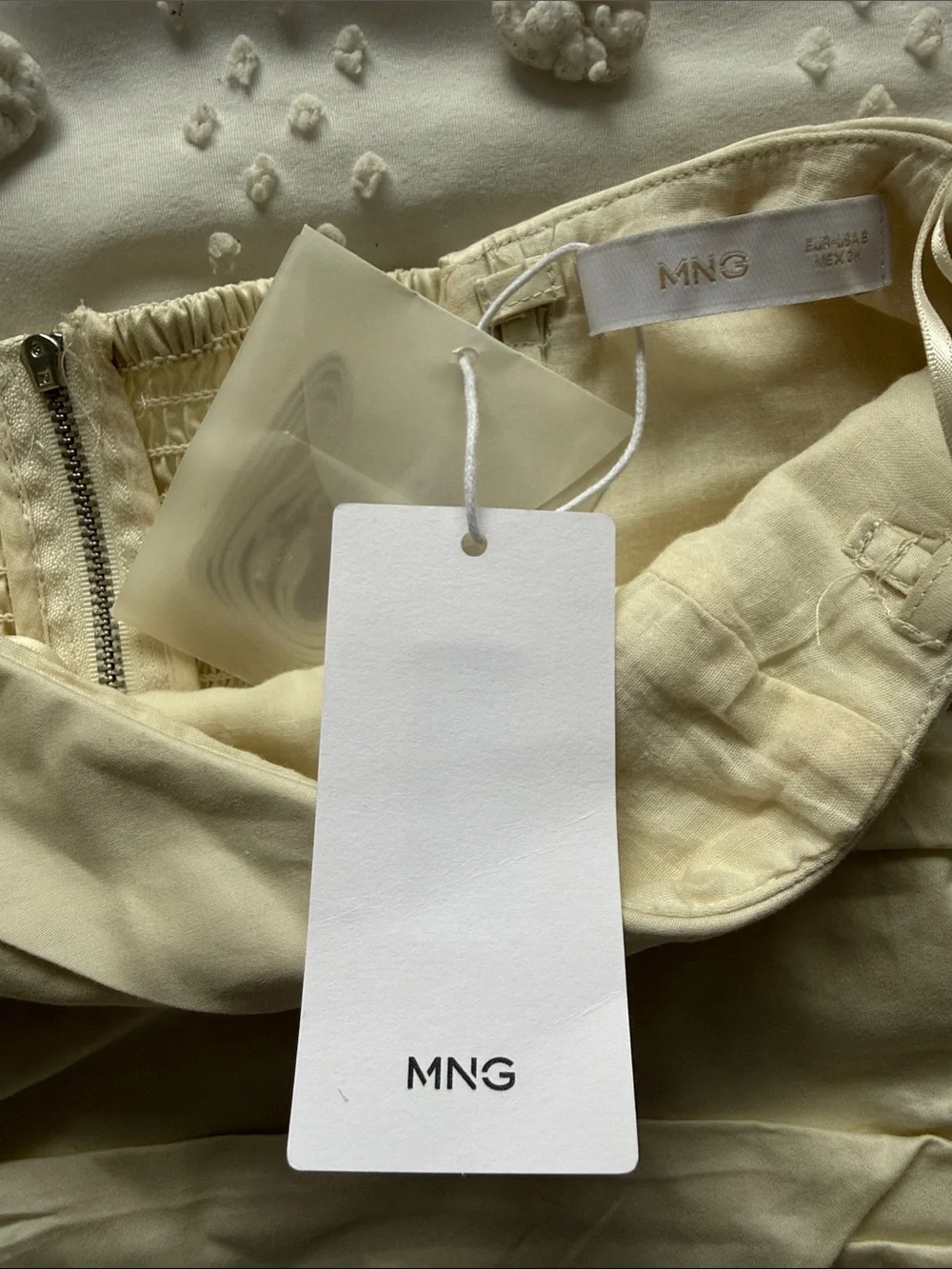 Mango Strapless Ruched Cream Top